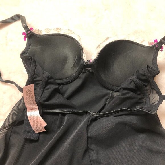 La Senza Beyond Cleavage Black & Pink Satin And Mesh Babydoll Size XS - Picture 4 of 9